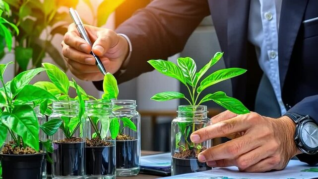 A Businessman Reviewing A Sustainability Report, Planning A Greener Future.