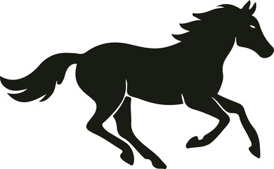Fototapeta premium Minimalist running horse silhouette. Dynamic black horse in motion. Elegant horse outline on white.