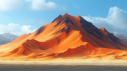 Naklejka premium Sand Dune Landscape Under Cloudy Sky with Mountain Peaks