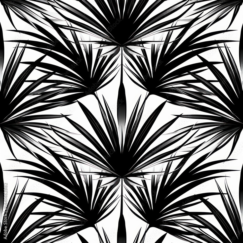 Aufkleber abstract black and white symmetrical pattern resembling stylized palm or fan leaves creating a bold 