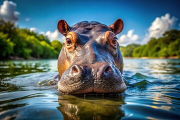 Fototapeta premium Hippopotamus in Water - Wildlife Photography