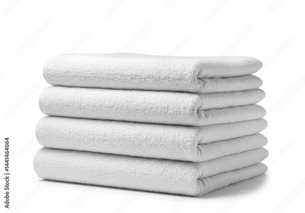 Poster stack of folded white towels on a white background, ready for use or display