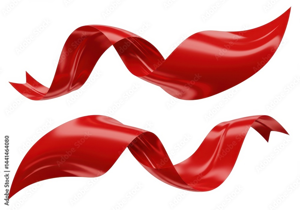 Poster two flowing red ribbons on a white background, creating a dynamic and elegant visual