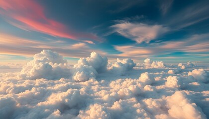 Serene Aerial View: Cloudscape with Sunset Sky and Blue Sky