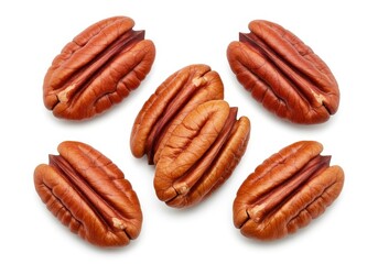 Pecan halves displayed on a white background for food photography
