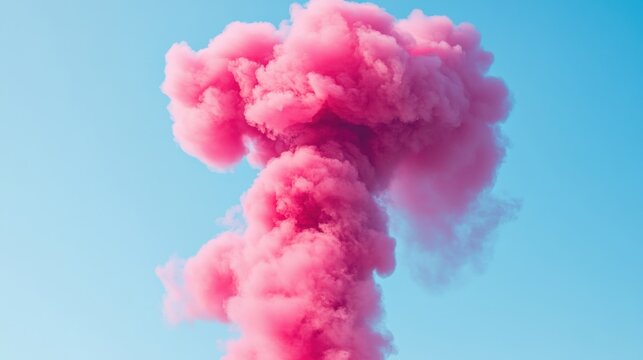 Ethereal Pink Smoke Cloud Against Azure Sky A Captivating Display of Color and Texture in a Dreamlike Atmosphere Perfect for Abstract Art and Design Projects
