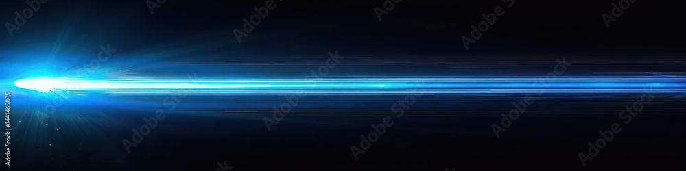 Poster bright blue horizontal light beam glowing against a dark background with a radiant flare and subtle 