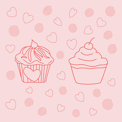 seamless pattern with cupcakes. Seamless background of cupcakes. Cupcake Icon set. Cake icon collection. Cupcake Flat Design Dessert Icon. Cupcake Vector Doodles Set. cupcake in doodle style.