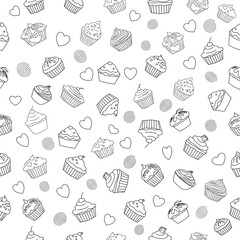 seamless pattern with cupcakes. Seamless background of cupcakes. Cupcake Icon set. Cake icon collection. Cupcake Flat Design Dessert Icon. Cupcake Vector Doodles Set. cupcake in doodle style.