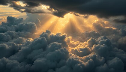 Golden Light Shines Through the Cloudy Sky Above the Horizon