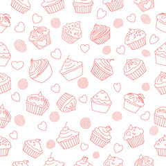 seamless pattern with cupcakes. Seamless background of cupcakes. Cupcake Icon set. Cake icon collection. Cupcake Flat Design Dessert Icon. Cupcake Vector Doodles Set. cupcake in doodle style.