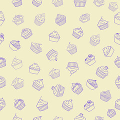 seamless pattern with cupcakes. Seamless background of cupcakes. Cupcake Icon set. Cake icon collection. Cupcake Flat Design Dessert Icon. Cupcake Vector Doodles Set. cupcake in doodle style.