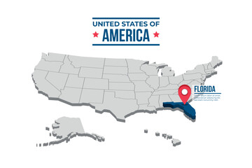 Florida Highlighted On A 3D Map Of The United States Of America