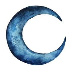 Dark Blue Watercolor Crescent Moon Design for Astrology, Night Sky, Celestial, Mystical, Spiritual Themes in Artistic and Graphic Projects