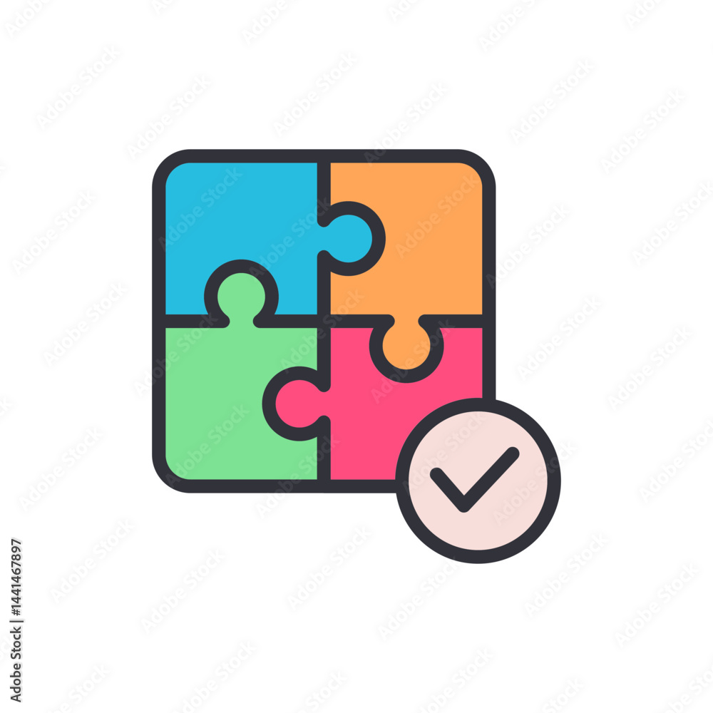 Poster problem solving colored icons, minimalist vector illustration ,simple transparent graphic element .i