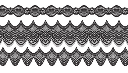 Three scalloped lace trims, with the middle one having fringe.