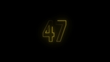 glowing yellow 47. glowing countdown number illustration.
