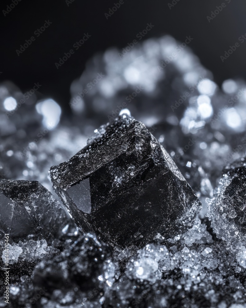 Aufkleber captivating close up of a dark crystal formation on a mineral surface showcasing intricate details a