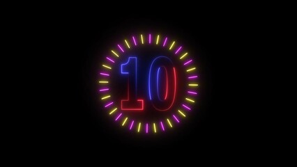 Glowing number 10 surrounded by radial lines. 