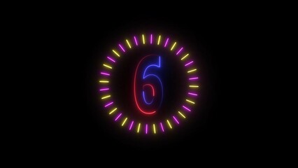 Glowing number 6 surrounded by radial lines. 