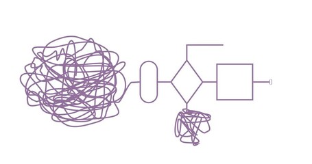 Personal growth and development. Coaching, training, brainstorm algorithm scheme. Unraveling tangled tangle. Psychotherapy concept. Metaphor of problem solving, chaos and mess, difficult situation.
