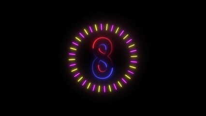 Glowing number 8 surrounded by radial lines. 
