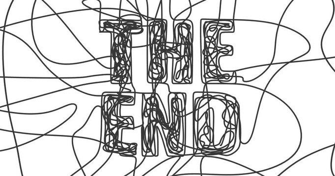 Transition black and white templates. Close animation. Abstract motion graphics and animated background. Thin line style the end title and tangled tangle.