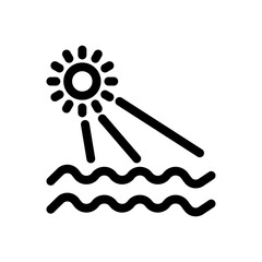 The image is a black and white drawing of a sun with rays of light shining on the water
