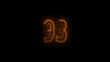 Glowing orange 93. neon style countdown number illustration.