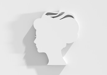 Young woman face side view icon. Elegant silhouette of a female head. Avatar profile sign. 3D render