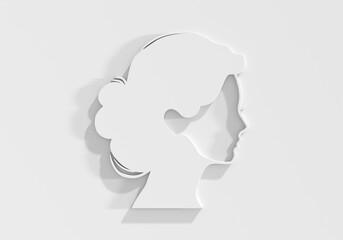Young woman face side view icon. Elegant silhouette of a female head. Avatar profile sign. 3D render
