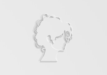 Young woman face side view icon. Elegant silhouette of a female head. Avatar profile sign. 3D render