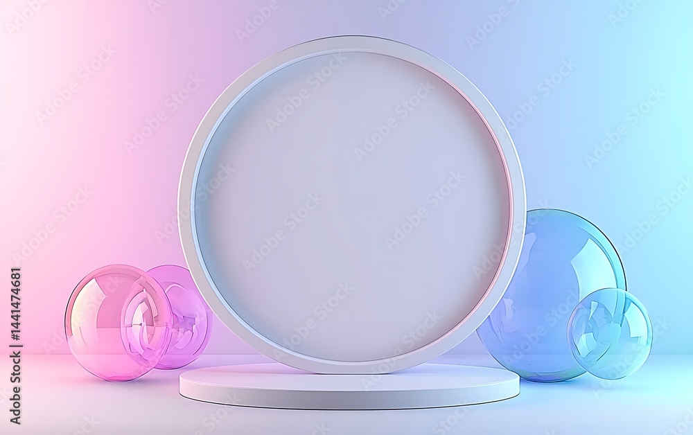 Poster minimalist 3d display with circles and spheres
