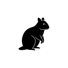 Obraz premium Black silhouette of a quokka, an Australian marsupial, sitting gracefully