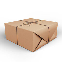 Cardboard Box Wrapped With String on Clean White Background. 3D Illustration. File with Clipping Path