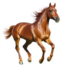 Obraz premium Majestic chestnut horse in dynamic gallop against white background captures power grace and freedom embodying equine beauty and athleticism in vibrant detail