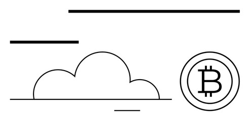 Minimalist cloud with Bitcoin sign representing cryptocurrency, blockchain, and finance. Ideal for technology, innovation, digital security, data services, trading cloud fintech. Flat simple
