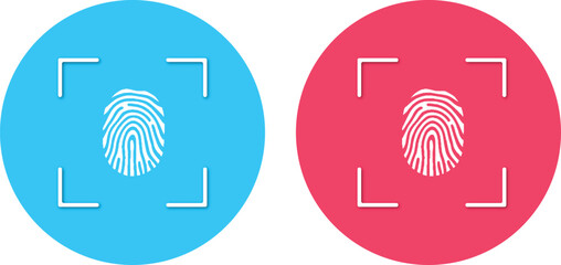 White fingerprint isolated on blue and pink round background.