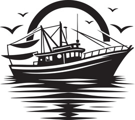 "Fishing Boat Silhouette – Nautical Vector Design for Marine Art"

"Vintage Trawler Boat Logo – Ocean Fishing Vessel Clipart"

"Sea Boat Silhouette in Circle – Maritime Emblem Vector"