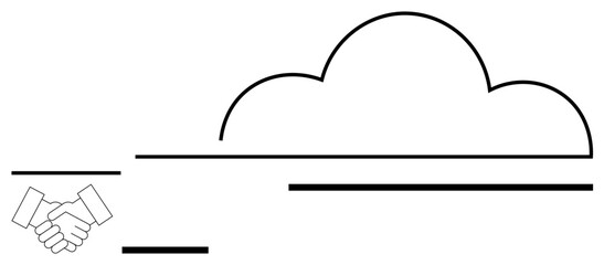 Handshake icon next to a minimal cloud sketch representing collaboration, networking, and connectivity. Ideal for teamwork, partnerships, cloud computing, digital solutions, business, communication