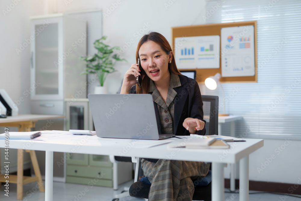Poster young professional managing business operations remotely, using technology to enhance productivity a