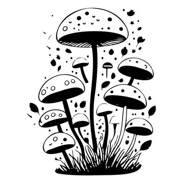 black and white mushroom cluster clip art preview
