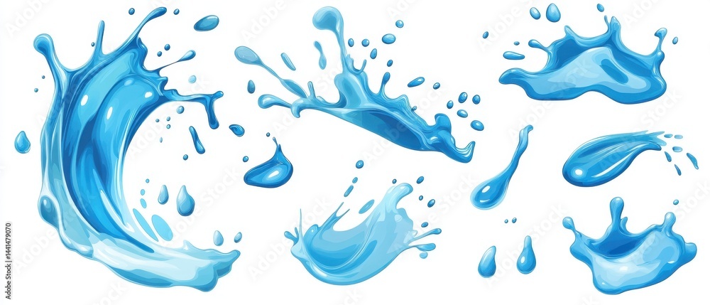Poster captivating blue water splash collection on white background showcasing dynamic movement and refresh