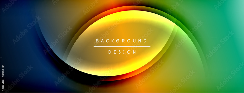 Fototapete Abstract colorful background. Smooth curves create dynamic visual effect. Gradient transitions blend blue, green, yellow, orange hues. Modern design element.