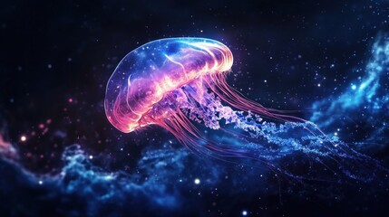 Fototapeta premium Cosmic Jellyfish: A Celestial Dance of Light and Color