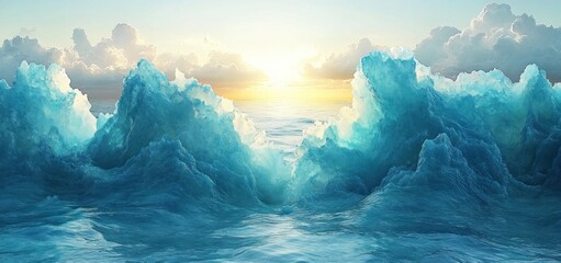 Majestic Icebergs at Sunset: A Breathtaking Ocean Panorama