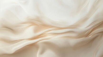 Soft flowing beige fabric with gentle folds and wrinkles creating a smooth and delicate texture evoking calmness and elegance