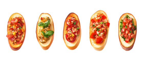 Pack of Bruschetta Against Transparent Background for Culinary Branding, Appetizer Promotion, or Restaurant Design Projects