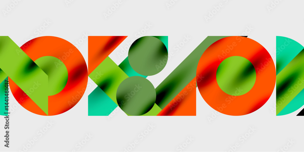 Aufkleber Abstract colorful shapes overlap, creating dynamic visual pattern. Green, orange, teal hues dominate composition. Modern design element.