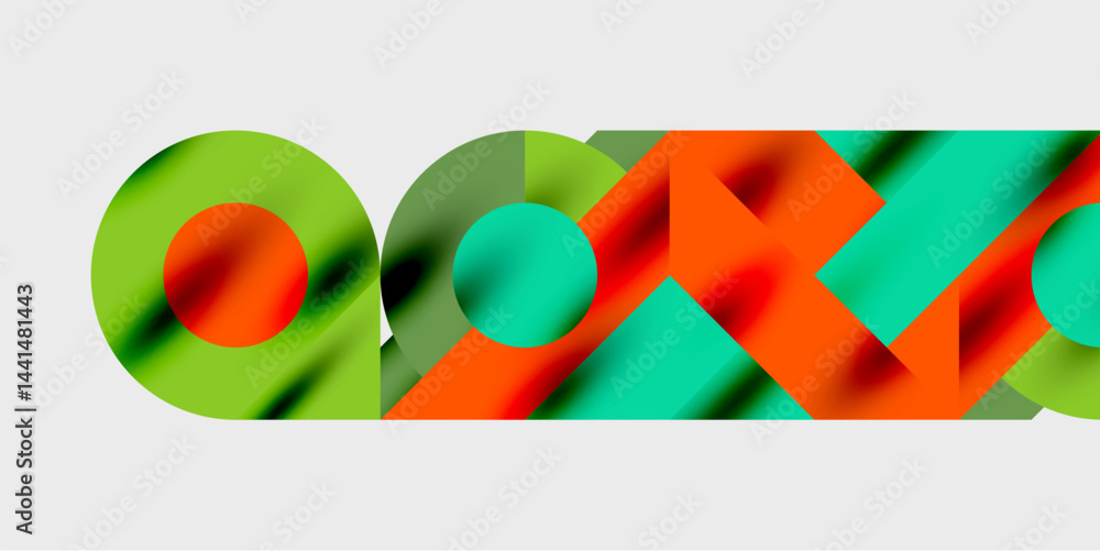 Leinwandbilder Abstract geometric shapes overlap, creating vibrant color gradients. Green, orange, teal dominate composition. Modern design element.